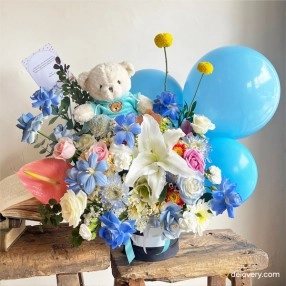 Blue Teddy Bloom Box