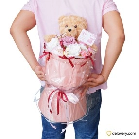 Blush Bear Bouquet -Artificial Flower