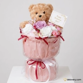 Blush Bear Bouquet -Artificial Flower