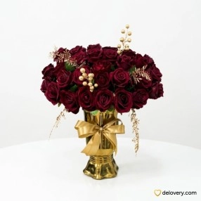 Crimson Monarch Golden Vase (Artificial)