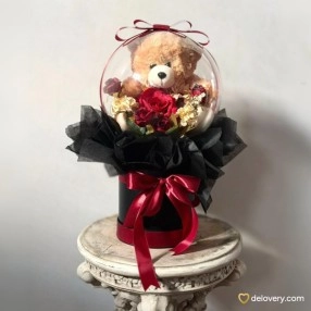 Midnight Rose Teddy Balloon (Artificial)