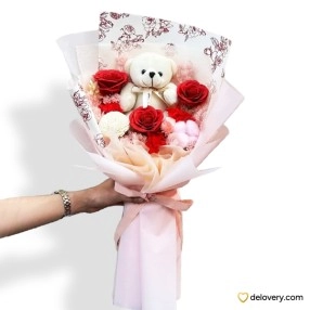 Teddy Blossom Hug (Soap Flower)